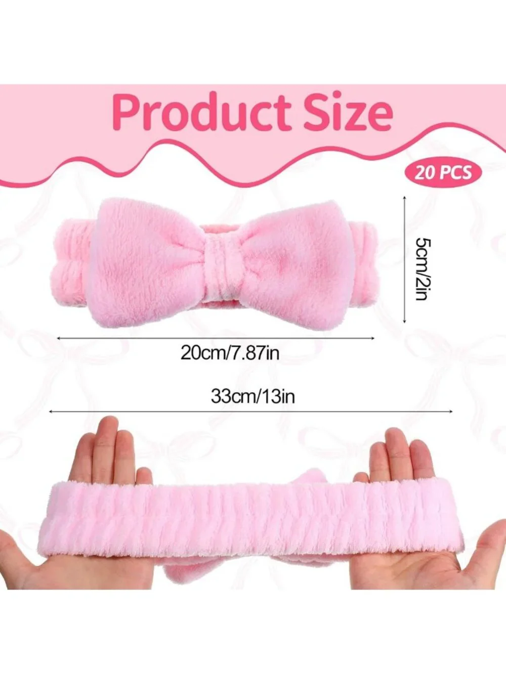 20 PCS Pink Spa Headbands for Women, Elastic Bowknot Hair Bands for Skincare